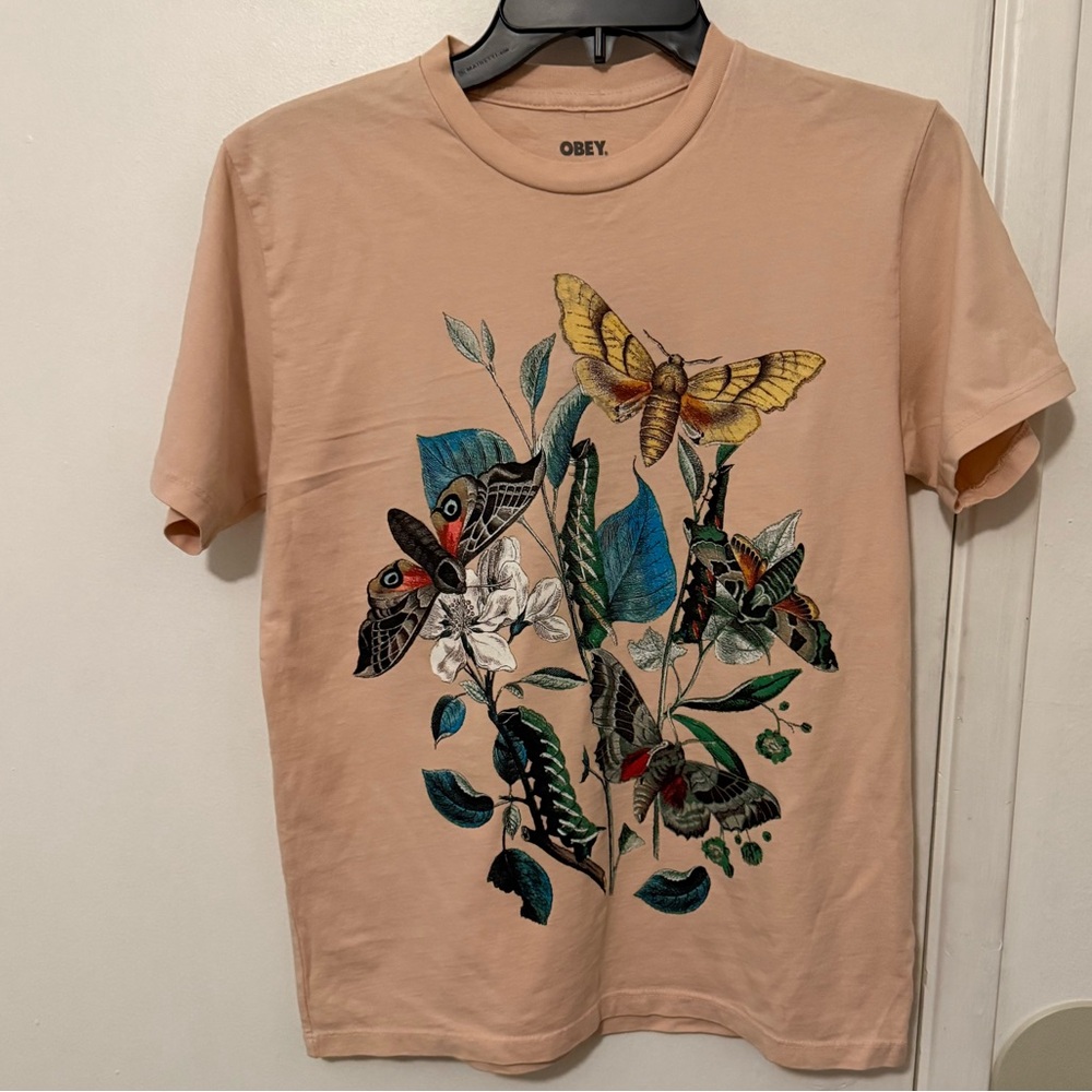 Obey Light Peach Cotton T-Shirt